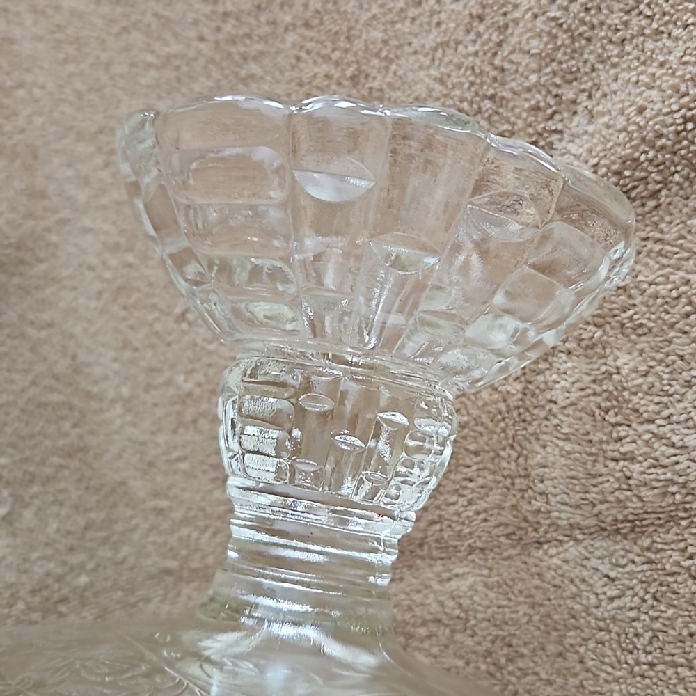 Pedestal Fruit/Candy Bowl Jeanette Glass Co Louisa Basketweave Clear Vintage T17 - Picture 7 of 8